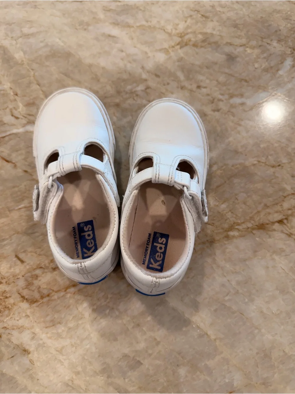 Keds White Girls' T-Strap Leather Mary Janes